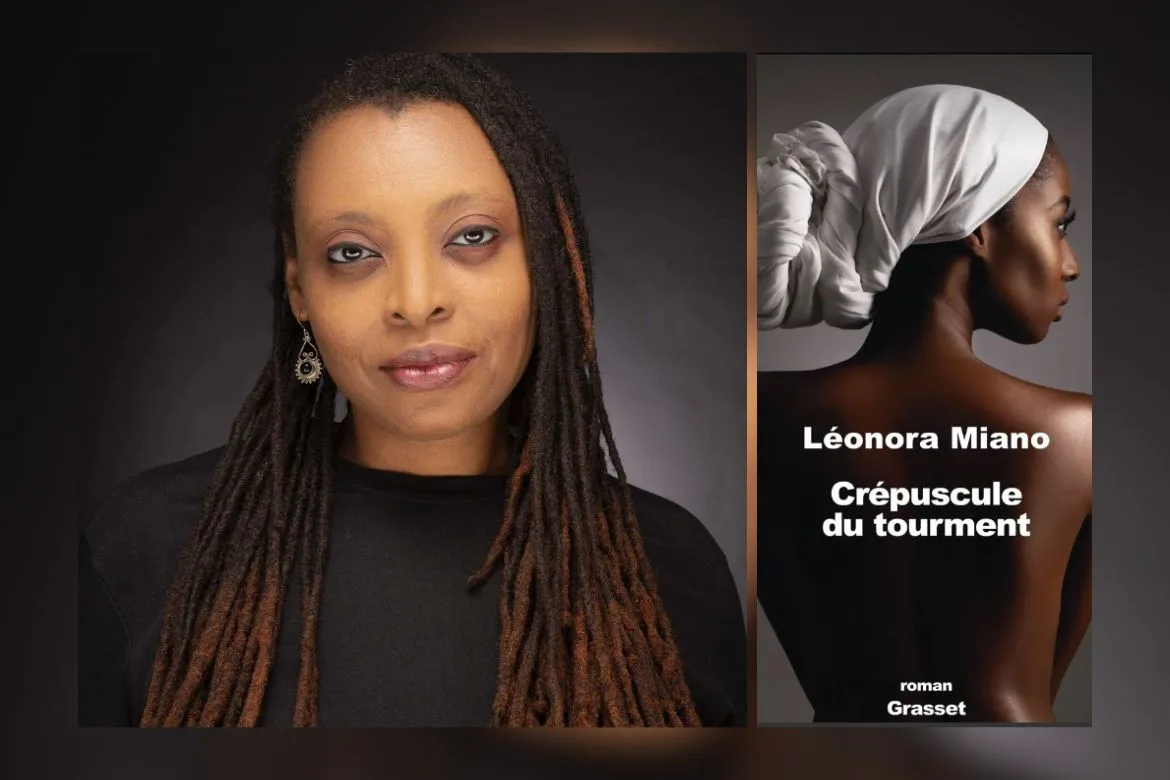 Montage photo montrant la couverture du livre Crépuscule du tourment de Léonora Miano