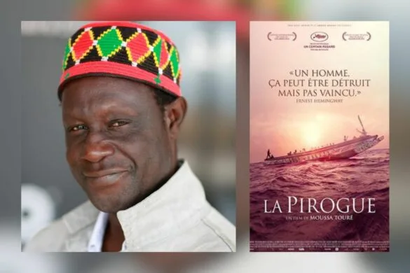 Affiche du film La pirogue associée à la photo de son réalisateur Moussa Touré