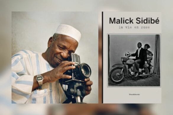 Montage photo de Malick Sidibé avec la couverture de son livre La vie en rose.