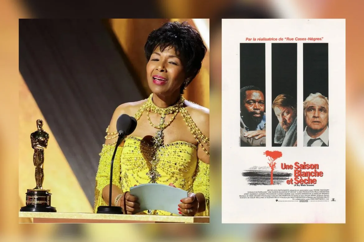 Montage photo de la réalisatrice Euzhan Palcy ainsi que l'afficha de son film Une saison blanche et sèche